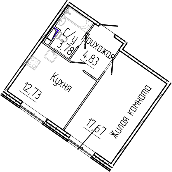 Планировка — SERTOLOVO PARK, 1-комн., 39 м²