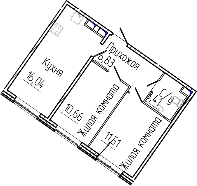Планировка — SERTOLOVO PARK, 3-комн., 48 м²