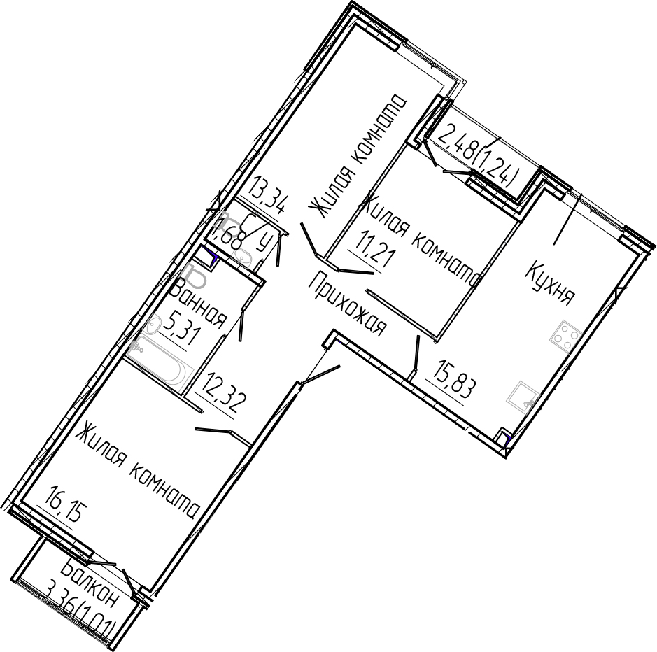 Планировка — SERTOLOVO PARK, 4-комн., 76 м²