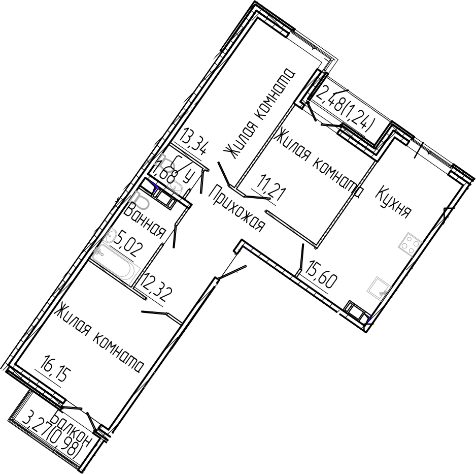Планировка — SERTOLOVO PARK, 4-комн., 75 м²