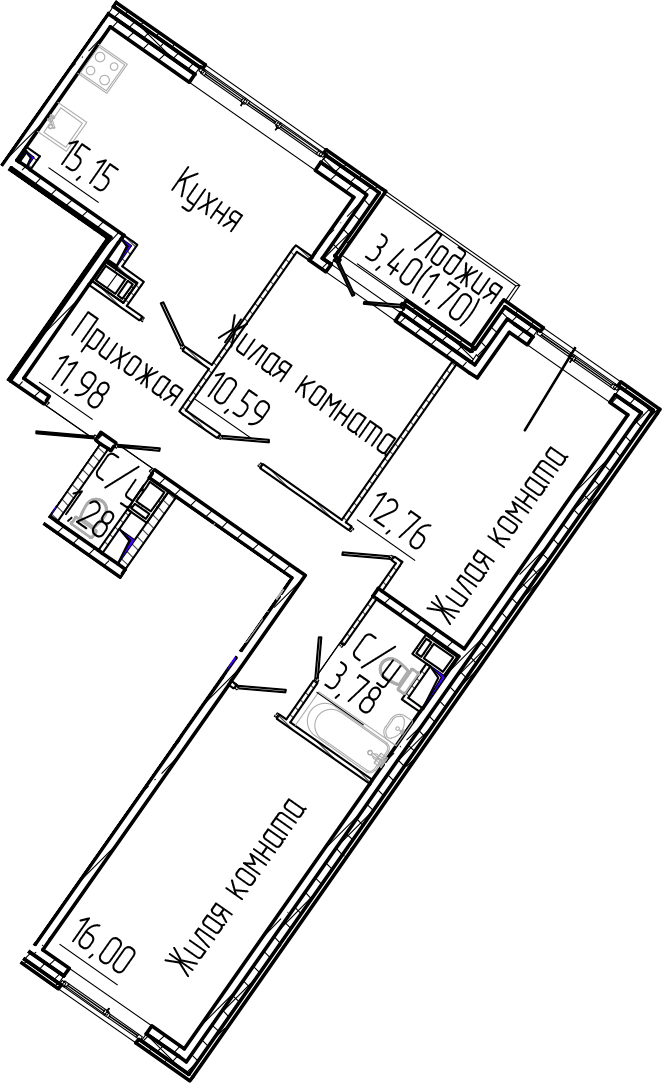 Планировка — SERTOLOVO PARK, 4-комн., 72 м²