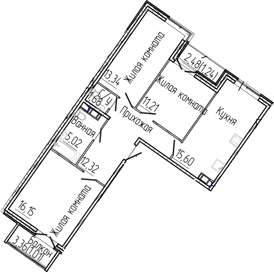 Планировка — SERTOLOVO PARK, 4-комн., 75 м²