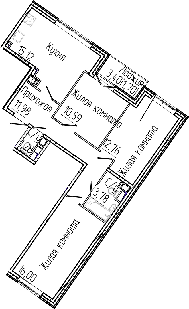 Планировка — SERTOLOVO PARK, 4-комн., 72 м²