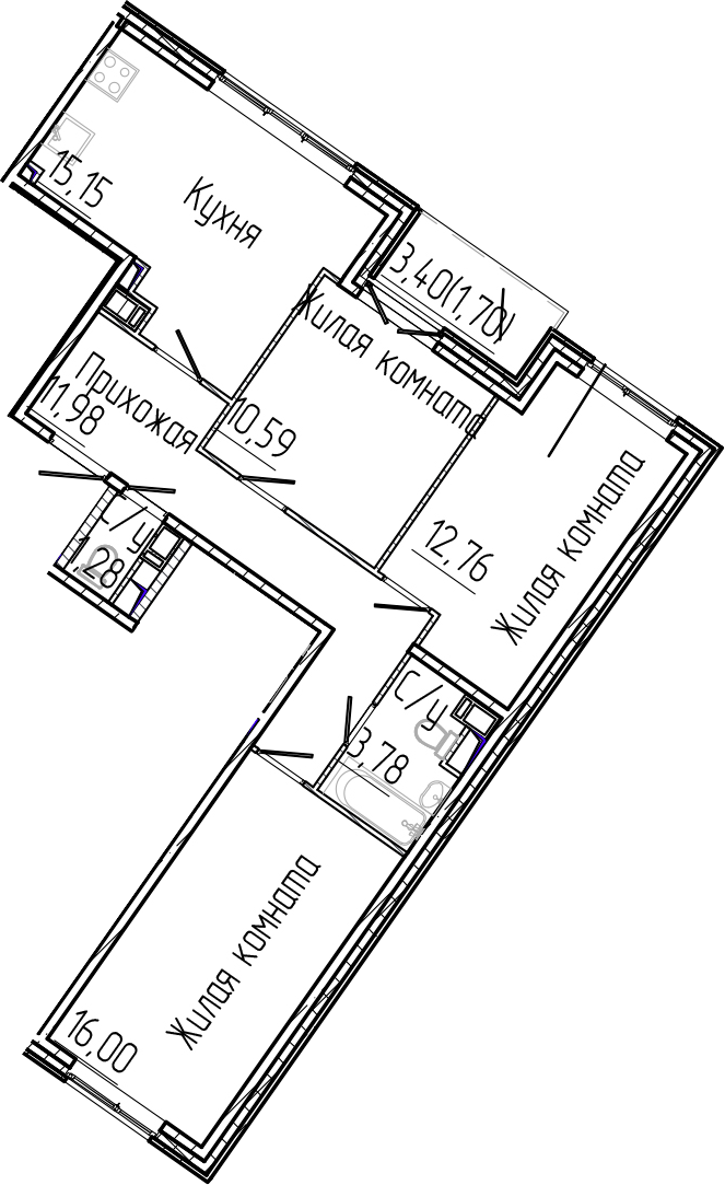 Планировка — SERTOLOVO PARK, 4-комн., 72 м²