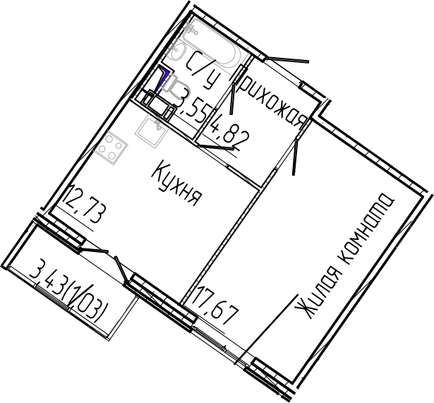 Планировка — SERTOLOVO PARK, 1-комн., 39 м²