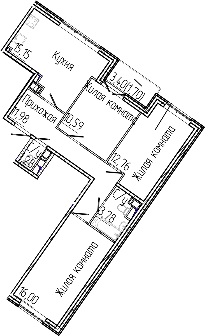 Планировка — SERTOLOVO PARK, 4-комн., 72 м²