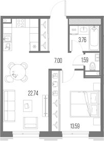 Планировка — Legenda Васильевского, 2-комн., 49 м²
