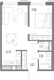 Планировка — Legenda Васильевского, 2-комн., 44 м²