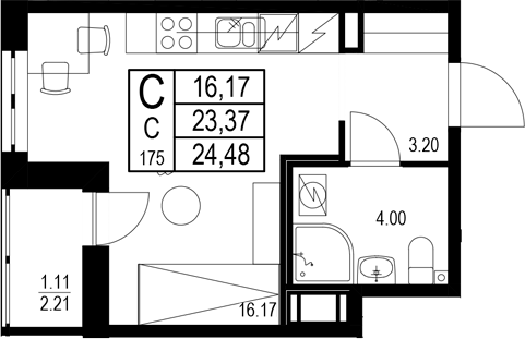 Планировка — ID Kudrovo II, Студия, 23 м²