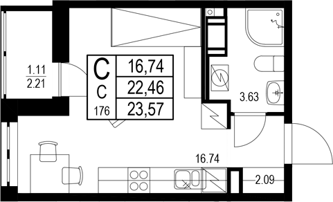 Планировка — ID Kudrovo II, Студия, 22 м²