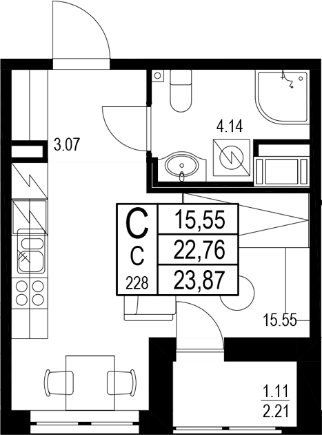 Планировка — ID Kudrovo II, Студия, 23 м²