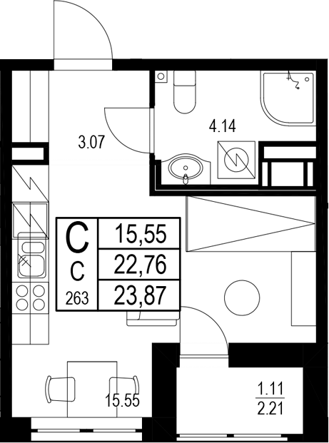 Планировка — ID Kudrovo II, Студия, 23 м²