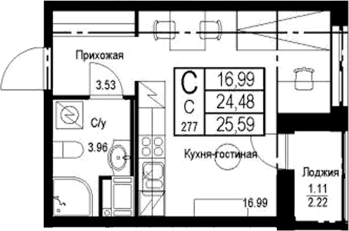 Планировка — ID Kudrovo II, Студия, 24 м²