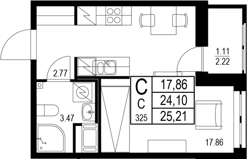 Планировка — ID Kudrovo II, Студия, 24 м²
