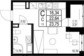 Планировка — ID Kudrovo II, Студия, 23 м²