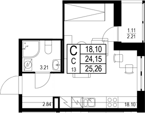Планировка — ID Kudrovo II, Студия, 24 м²
