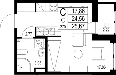 Планировка — ID Kudrovo II, Студия, 25 м²