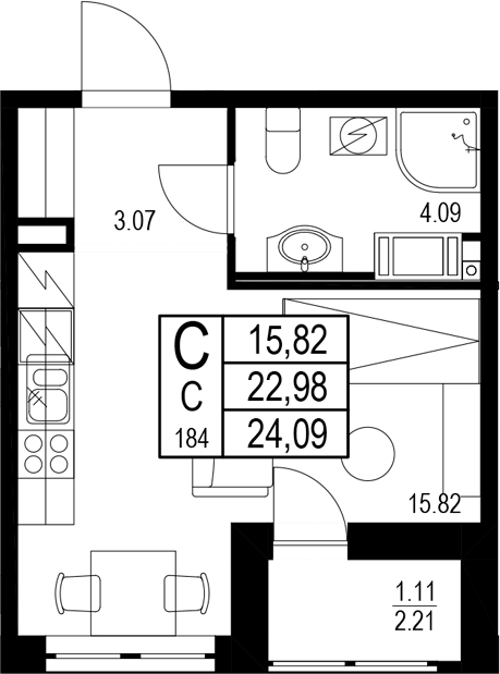 Планировка — ID Kudrovo II, Студия, 23 м²