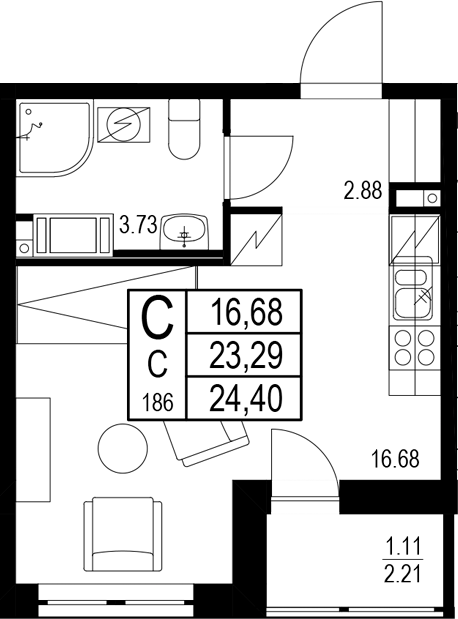 Планировка — ID Kudrovo II, Студия, 23 м²