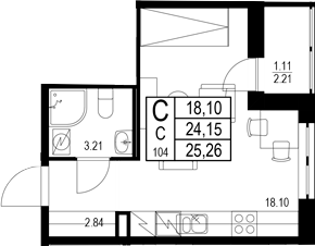 Планировка — ID Kudrovo II, Студия, 24 м²