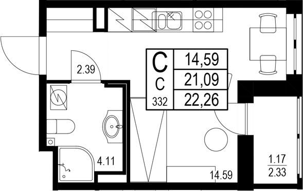 Планировка — ID Kudrovo II, Студия, 21 м²