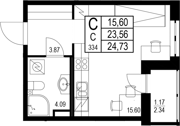 Планировка — ID Kudrovo II, Студия, 24 м²
