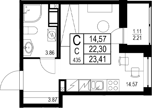 Планировка — ID Kudrovo II, Студия, 22 м²