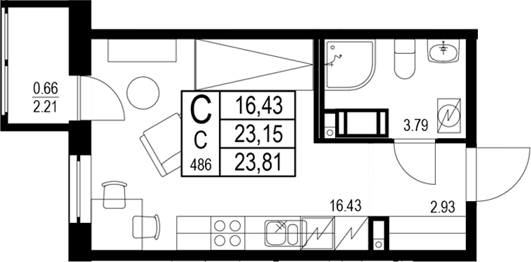 Планировка — ID Kudrovo II, Студия, 23 м²