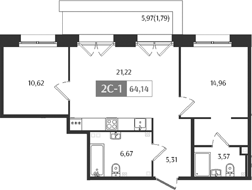 Планировка — Ranta Residence, 3-комн., 62 м²