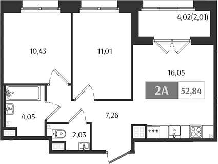 Планировка — Ranta Residence, 3-комн., 51 м²