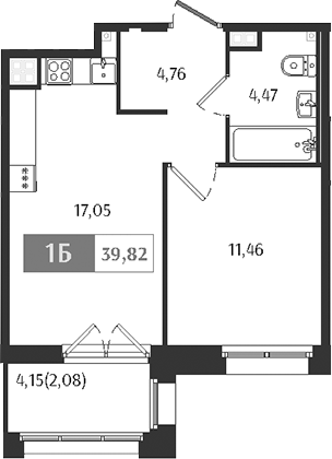 Планировка — Ranta Residence, 2-комн., 38 м²