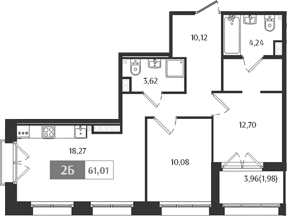 Планировка — Ranta Residence, 3-комн., 59 м²