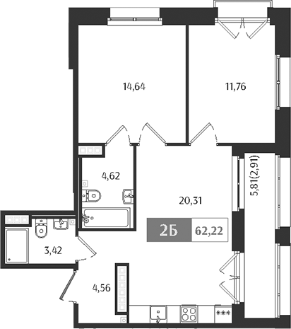 Планировка — Ranta Residence, 3-комн., 59 м²