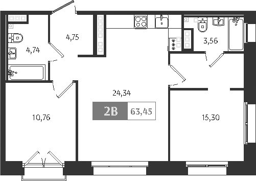 Планировка — Ranta Residence, 3-комн., 63 м²