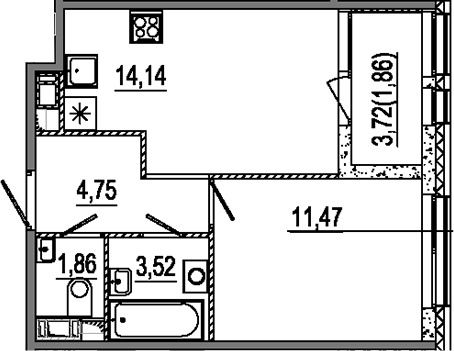 Планировка — Знатный, 1-комн., 36 м²