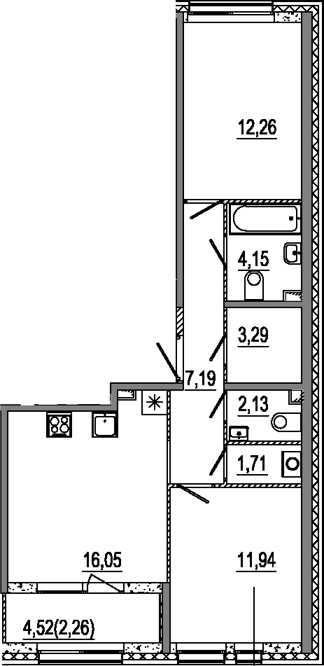 Планировка — Знатный, 3-комн., 59 м²