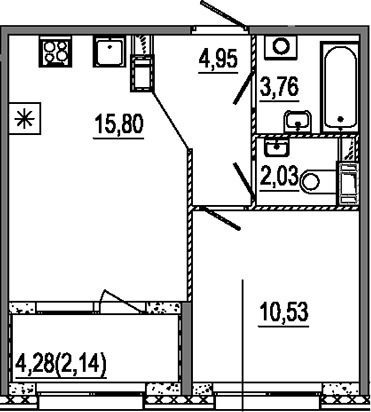 Планировка — Знатный, 2-комн., 37 м²