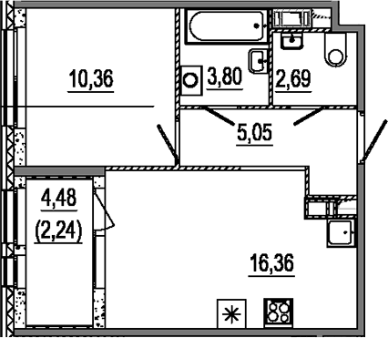 Планировка — Знатный, 2-комн., 38 м²