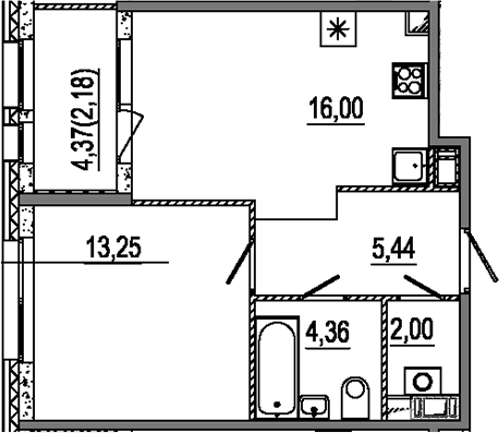 Планировка — Знатный, 2-комн., 41 м²