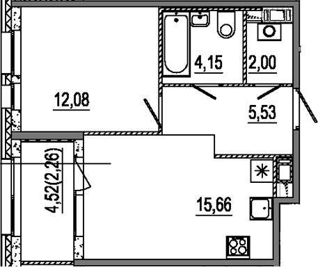 Планировка — Знатный, 2-комн., 39 м²