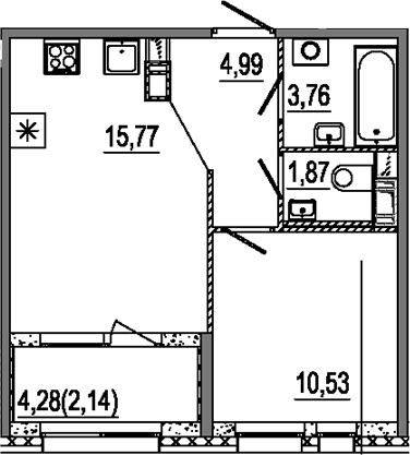 Планировка — Знатный, 2-комн., 37 м²