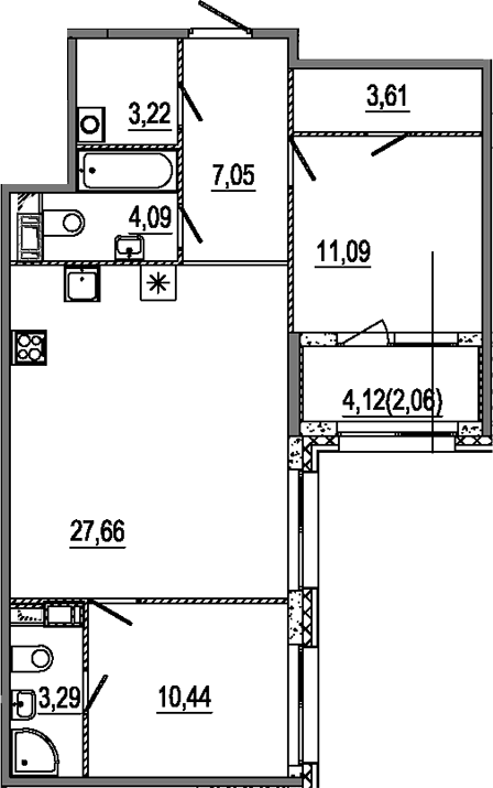 Планировка — Знатный, 3-комн., 70 м²