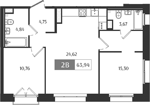 Планировка — Ranta Residence, 3-комн., 64 м²