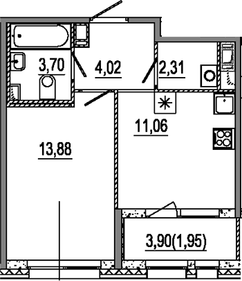 Планировка — Знатный, 1-комн., 35 м²