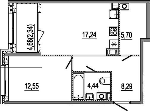 Планировка — Знатный, 2-комн., 48 м²