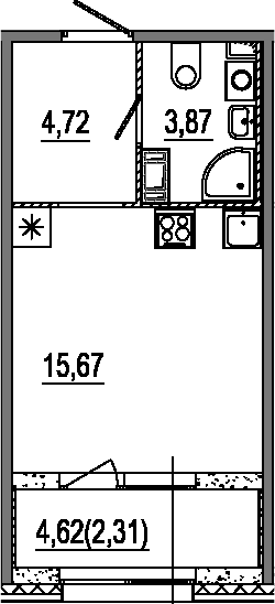 Планировка — Знатный, Студия, 24 м²