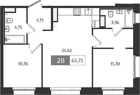 Планировка — Ranta Residence, 3-комн., 64 м²