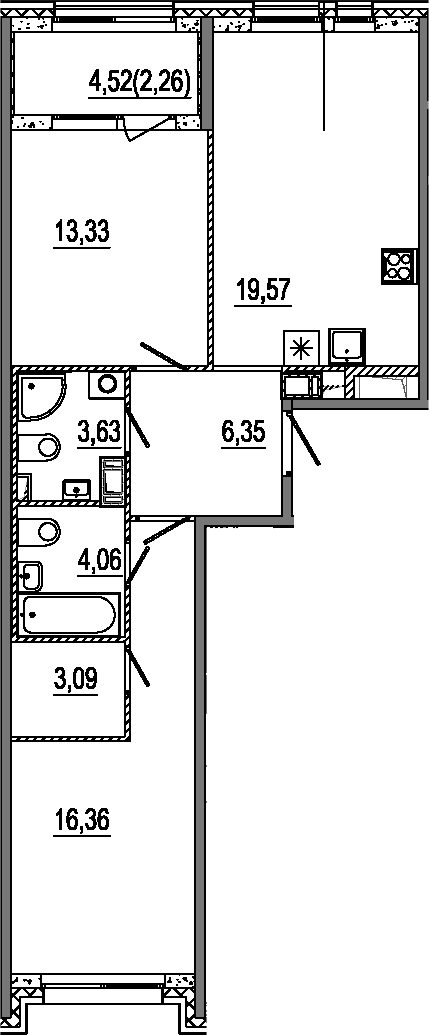 Планировка — Знатный, 3-комн., 66 м²