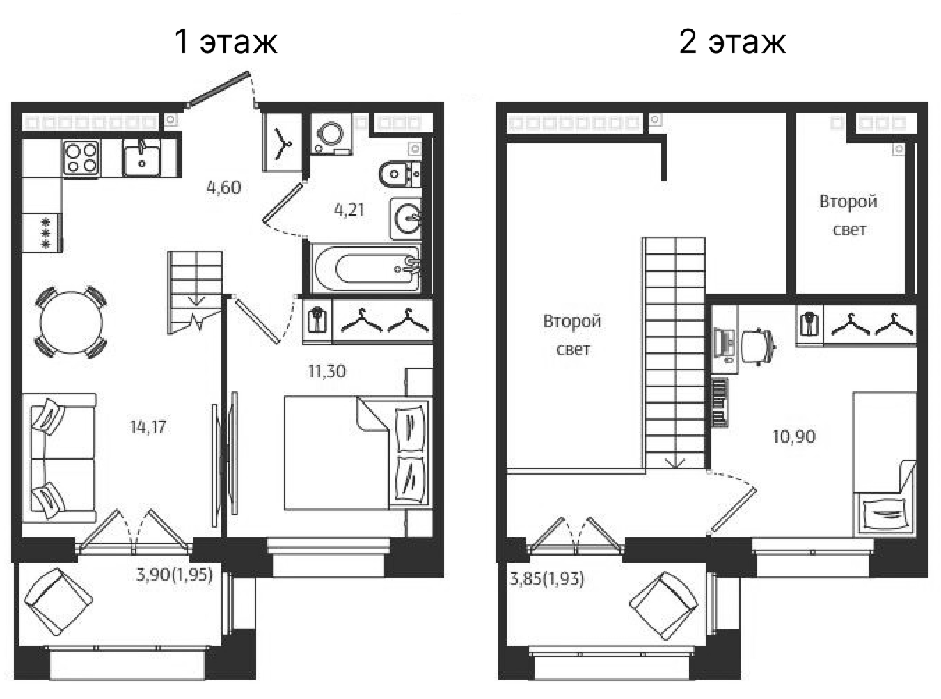 Планировка — Ranta Residence, 3-комн., 45 м²