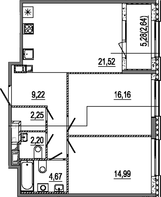 Планировка — Знатный, 3-комн., 71 м²